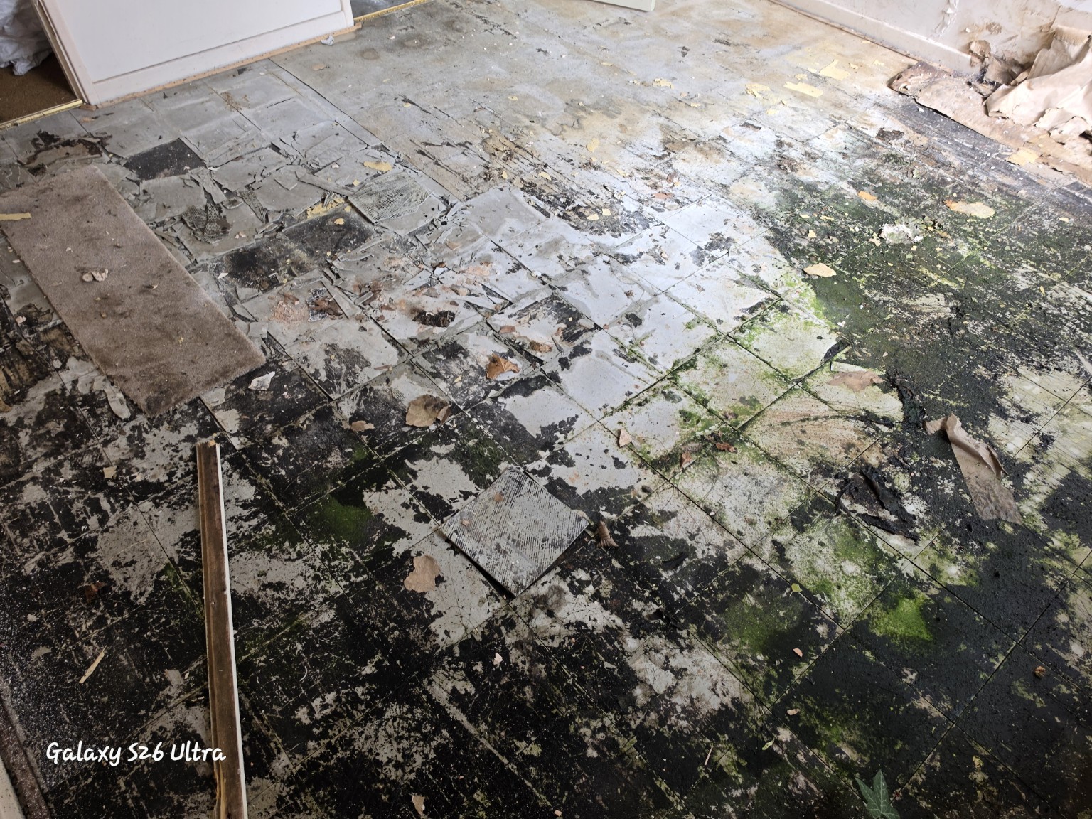 Severely deteriorated and delaminating floor tiles